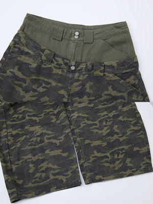 Green Camo Barrel Pants with Layered Waist – waist and front close-up | XoKool
