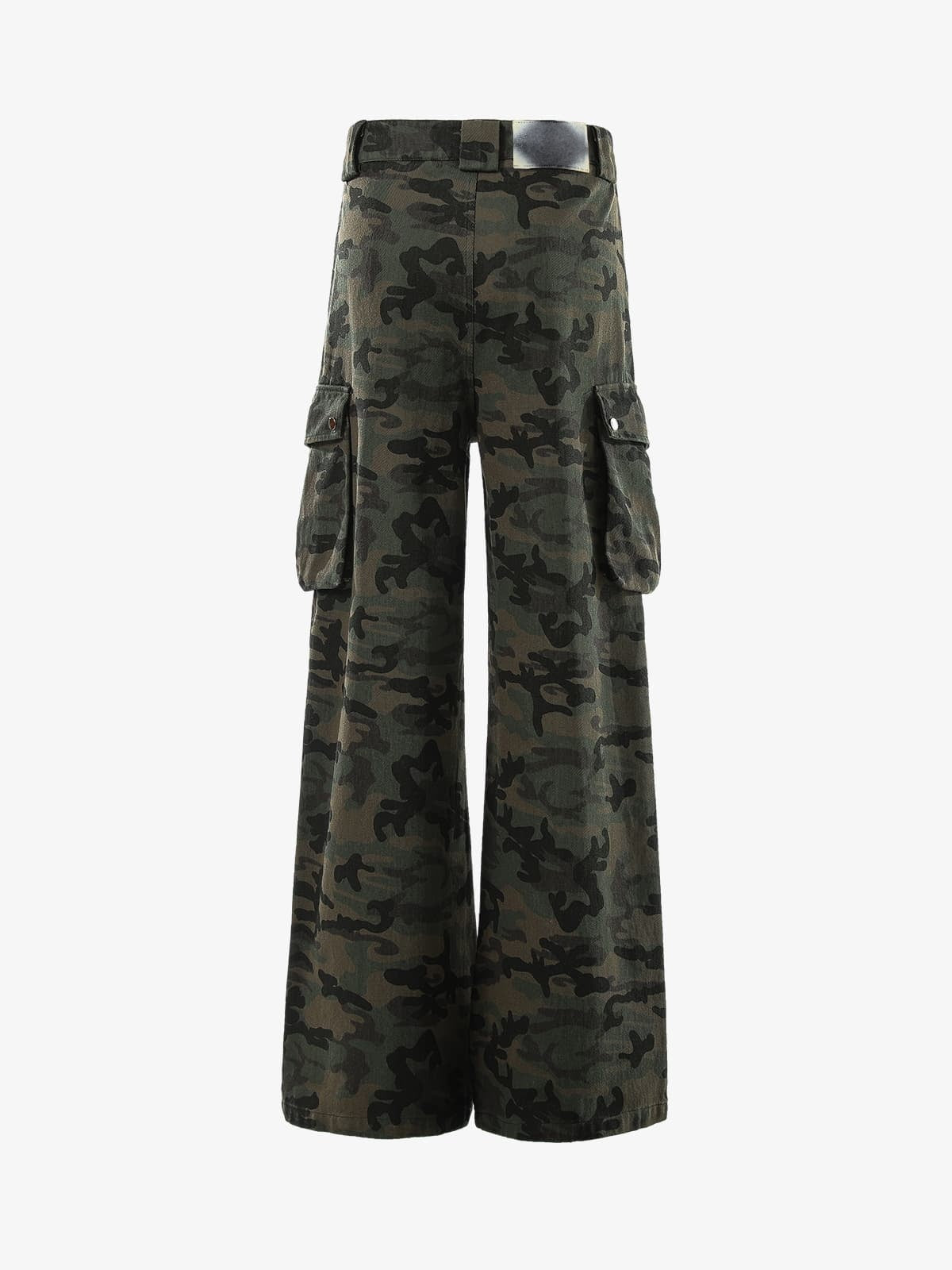 Green Woodland Camo Wide Leg Cargo Pants – back view | XoKool