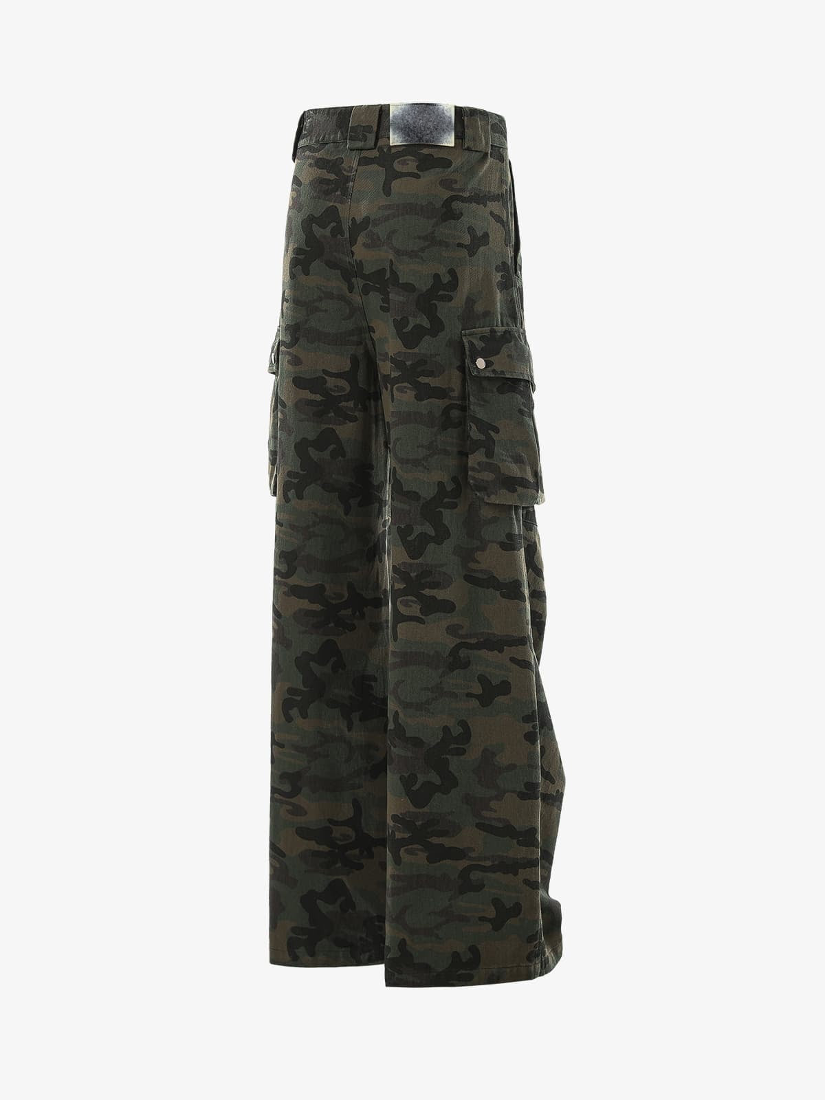 Green Woodland Camo Wide Leg Cargo Pants – side view | XoKool