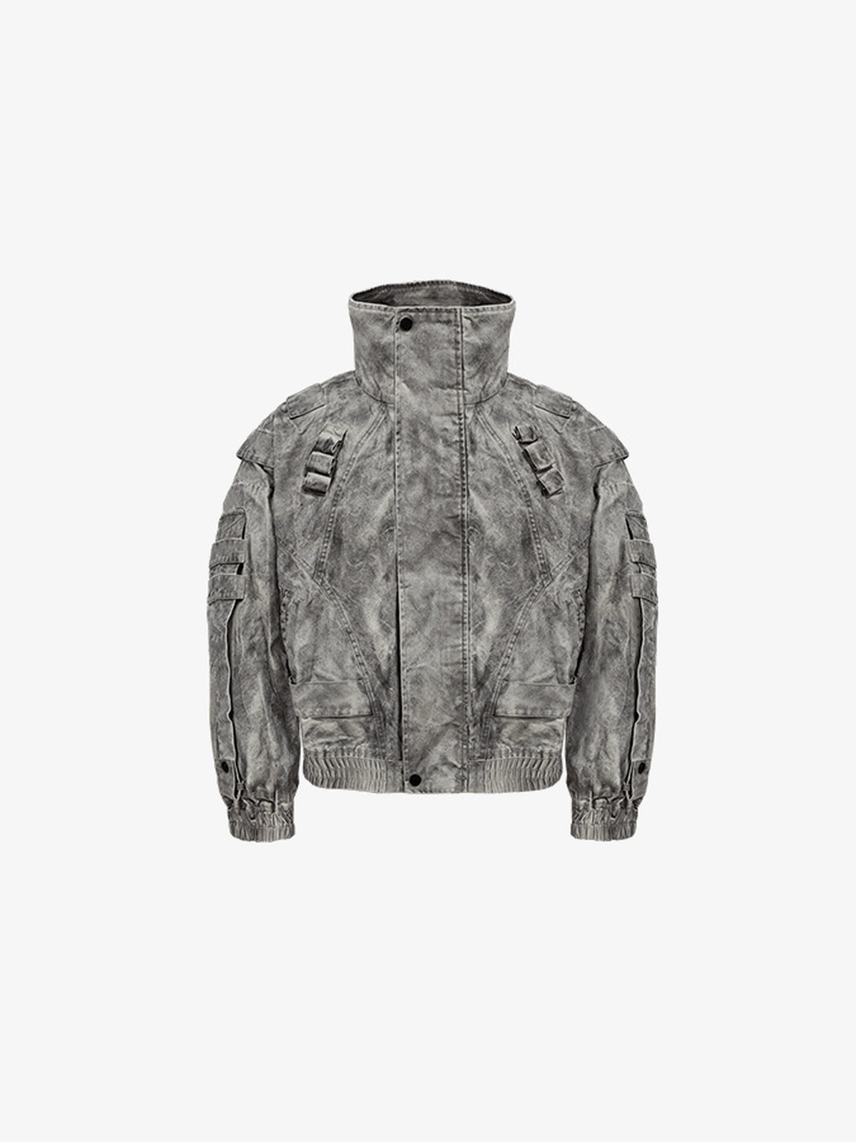 Chaqueta bomber gris acid wash con cuello alto – gris, vista frontal | XoKool