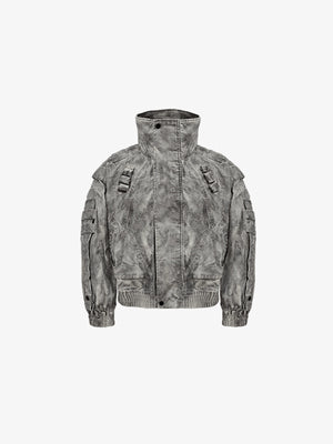 Chaqueta bomber gris acid wash con cuello alto – gris, vista frontal | XoKool
