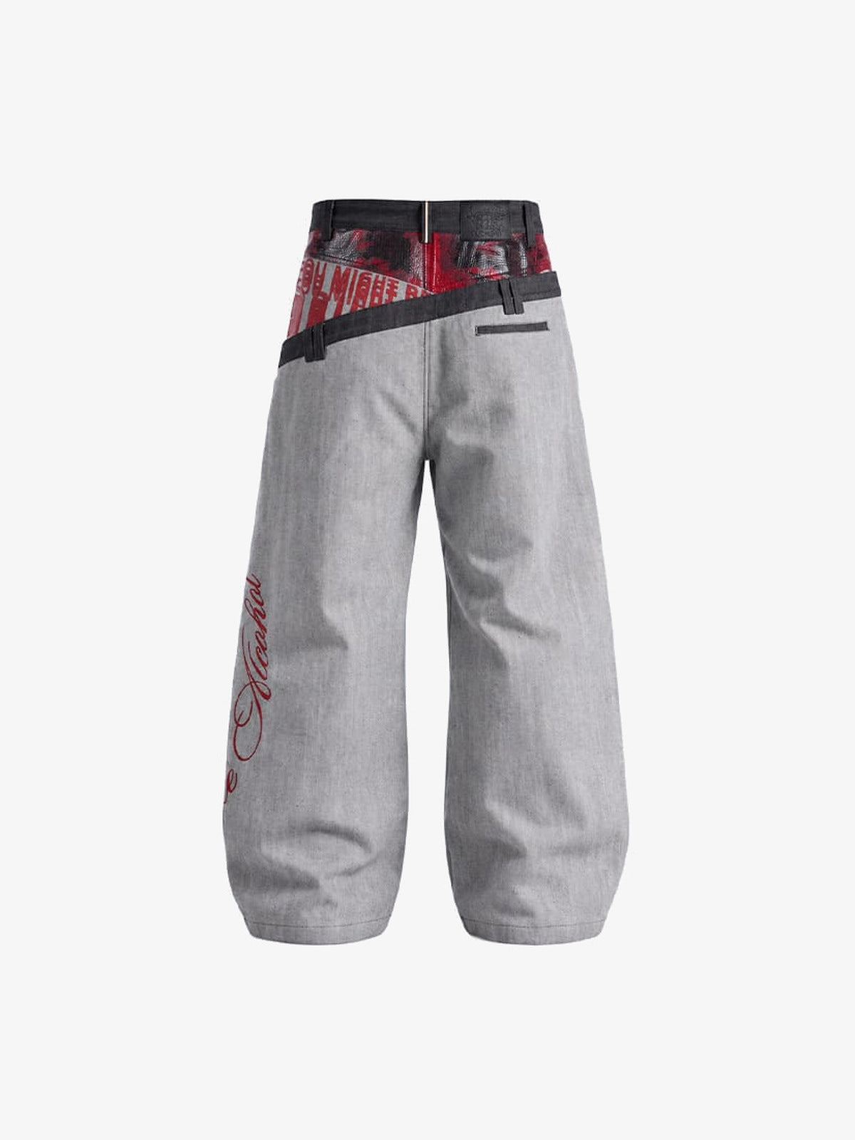 Graue Wide Leg Jeans mit asymmetrischem Bund – Rückseite flach | XoKool