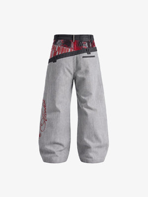 Graue Wide Leg Jeans mit asymmetrischem Bund – Rückseite flach | XoKool