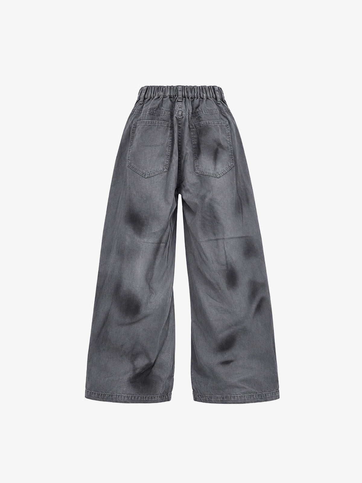 Graue Baggy Jeans mit Tribal Flame Print – Rückseite flach (elastischer Bund) | XoKool