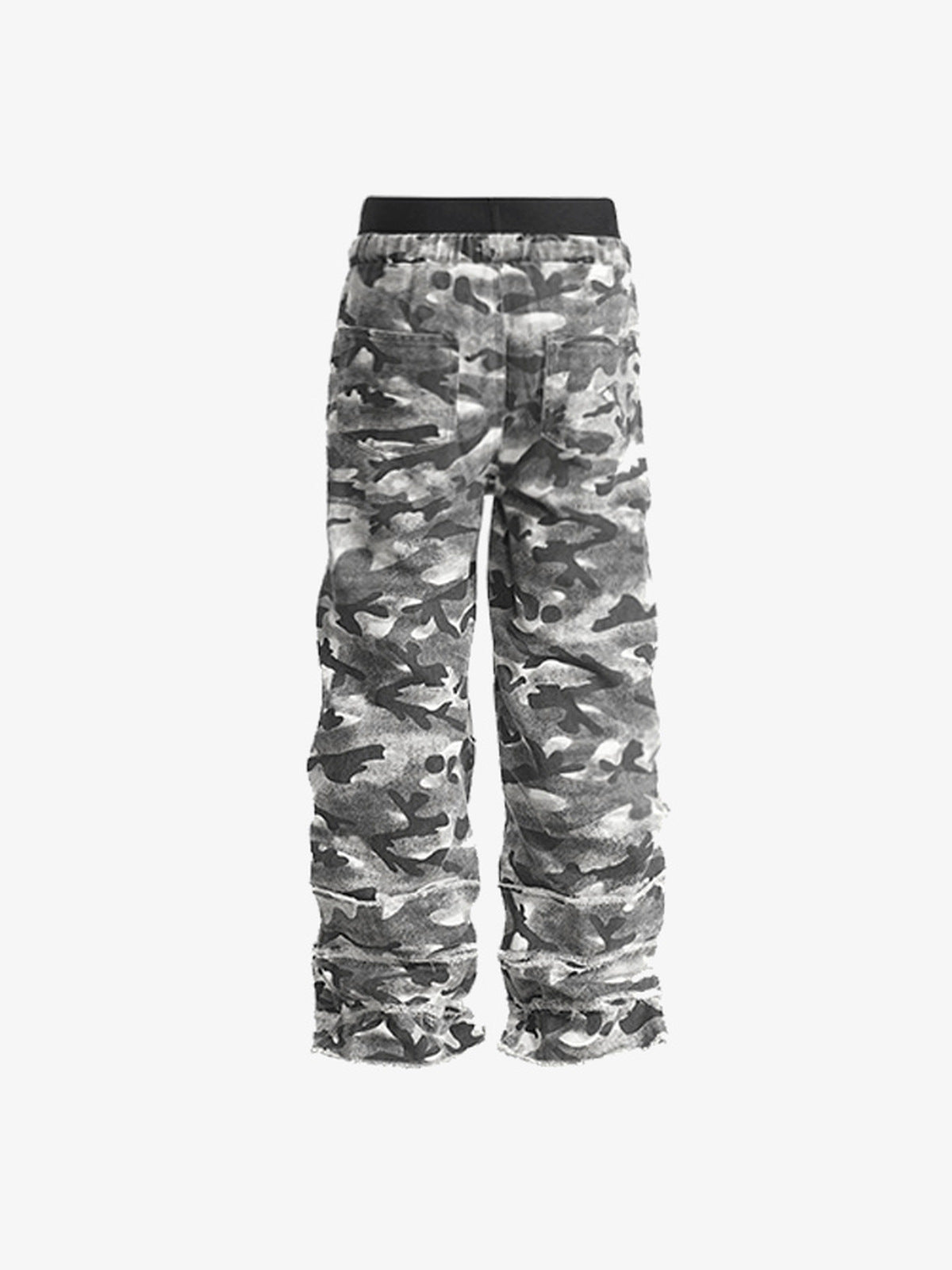 Grey Camo Stacked Sweatpants with Drawstring – back flat | XoKool