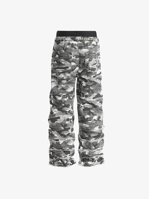 Grey Camo Stacked Sweatpants with Drawstring – back flat | XoKool