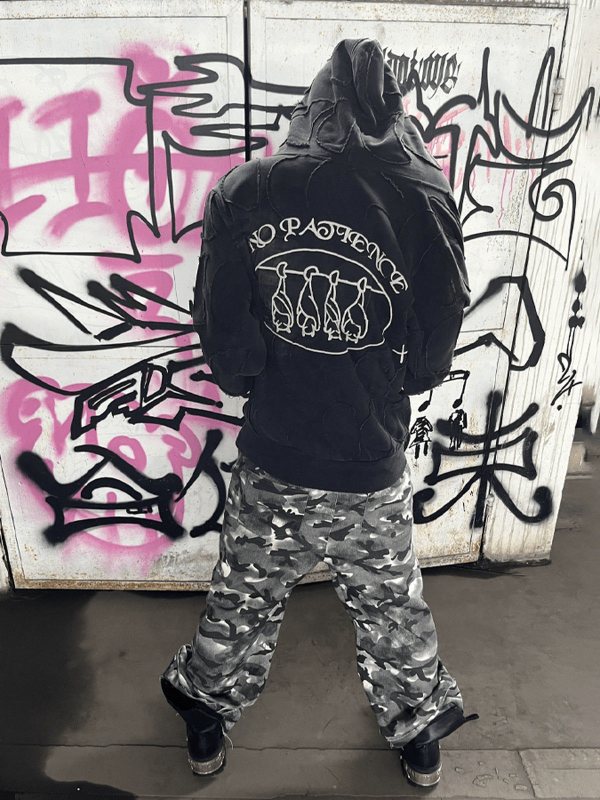 Camo Stacked Sweatpants – street photo, back | XoKool