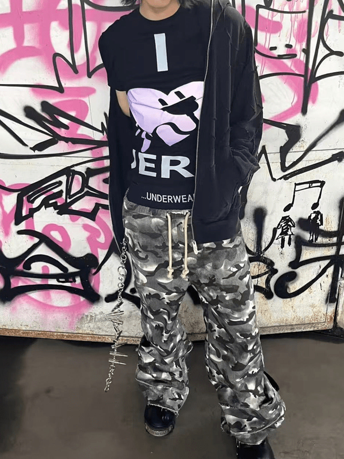 Camo Stacked Sweatpants – street photo, front | XoKool