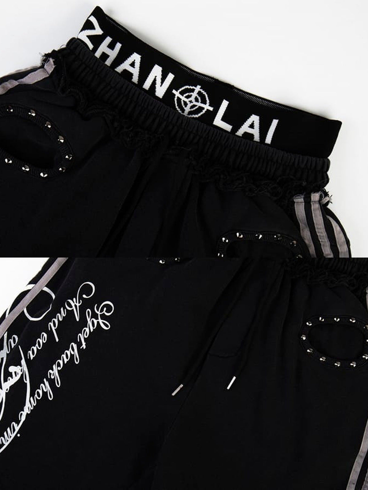 Pantalones deportivos con tachuelas – Detalle del emblema en la cintura y las tachuelas, negro | XoKool