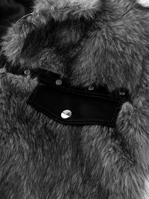 Faux fur bomber jacket – chest pocket close-up | XoKool