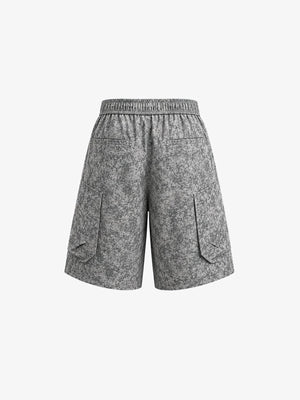 Graue Marble Wash Shorts mit Kordel und Reißverschlusstaschen – Rückseite flach | XoKool