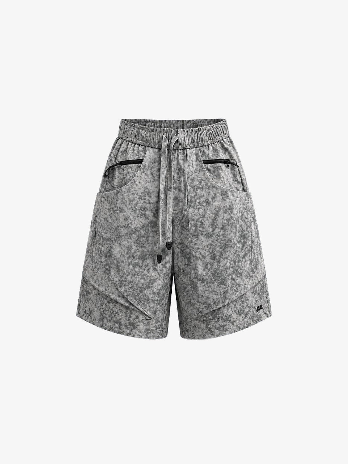 Graue Marble Wash Shorts mit Kordel und Reißverschlusstaschen – Vorderseite flach | XoKool