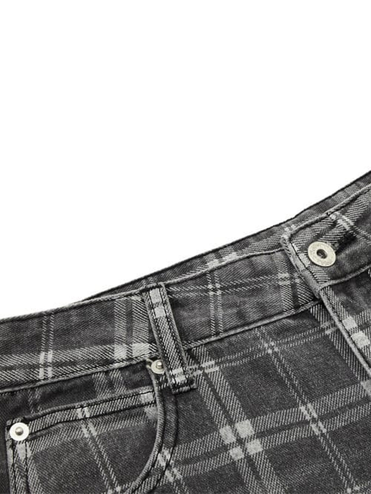 Karierte Jeans – Nahaufnahme Bund und Tasche | XoKool