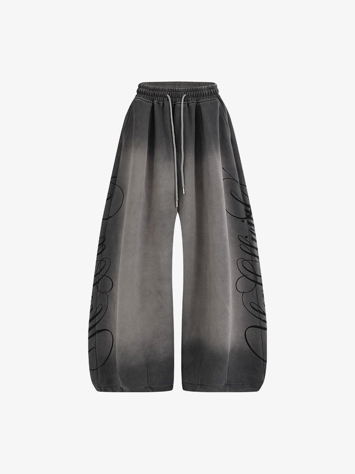 Graue Wide Leg Jogginghose mit Schriftzug-Print – Grau, Vorderseite flach | XoKool
