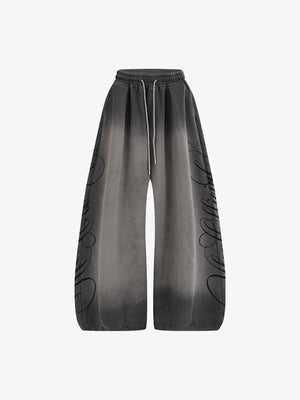 Graue Wide Leg Jogginghose mit Schriftzug-Print – Grau, Vorderseite flach | XoKool