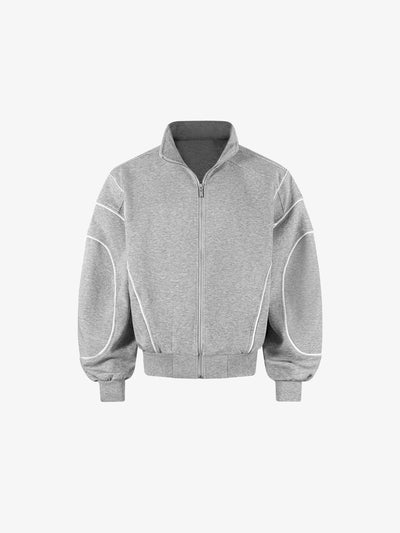 Felpa con Zip Grigia con Profili Bianchi