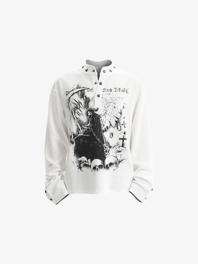 Camiseta de manga larga estampada con Parca y cuello con broches