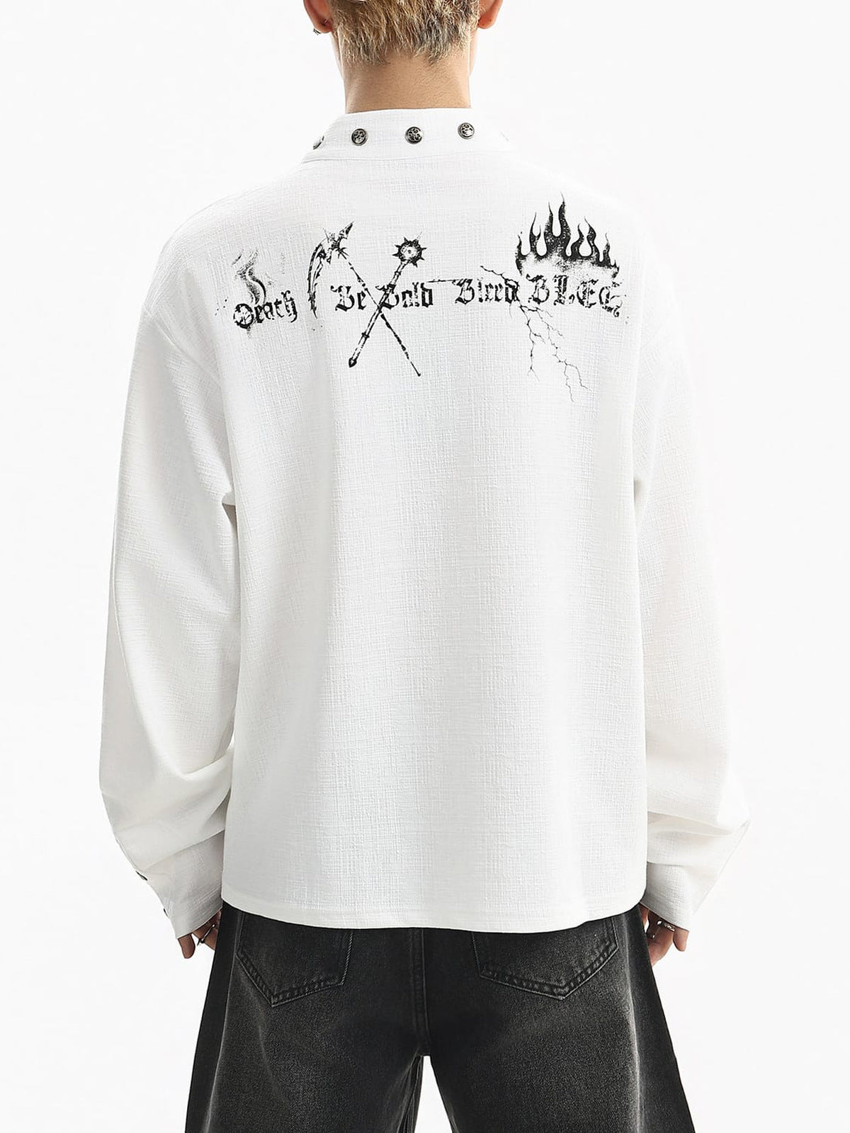 Grim reaper long sleeve – White on model, back | XoKool