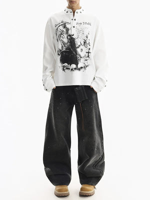 Grim reaper long sleeve – White on model, full front | XoKool