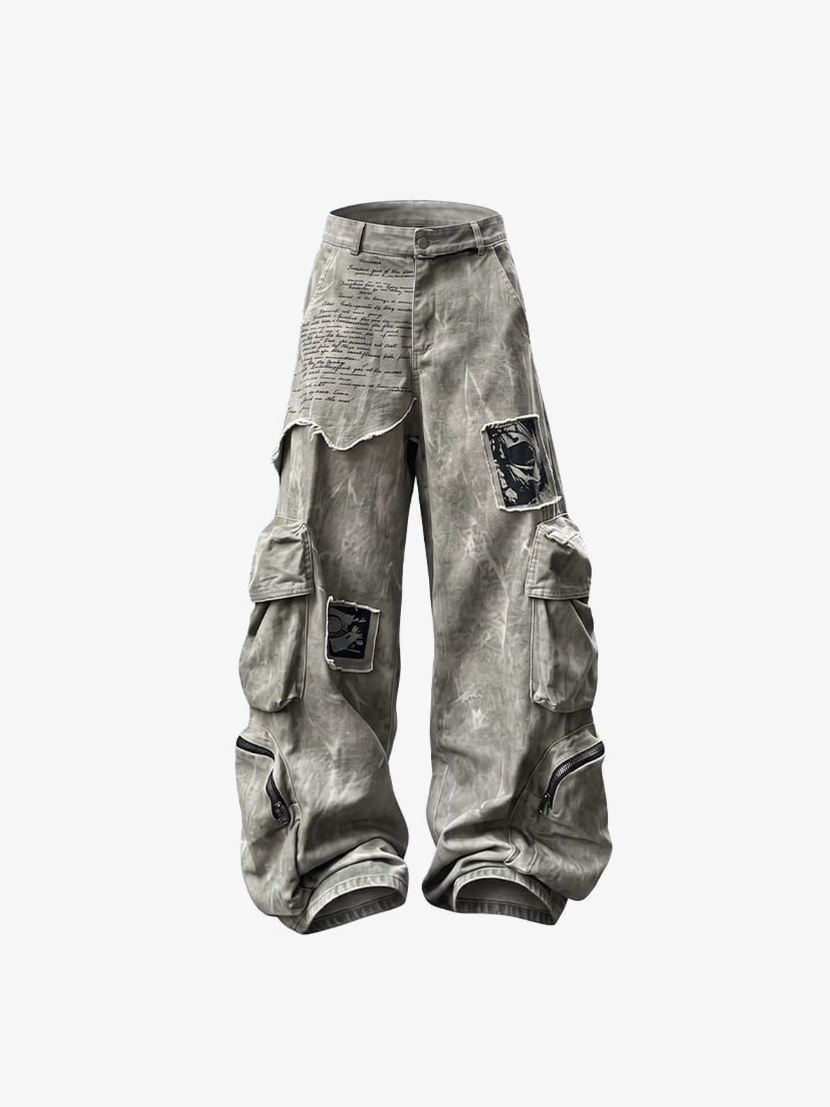 Grunge Washed Cargohose mit elastischem Bund – Hellgrau, Vorderansicht | XoKool