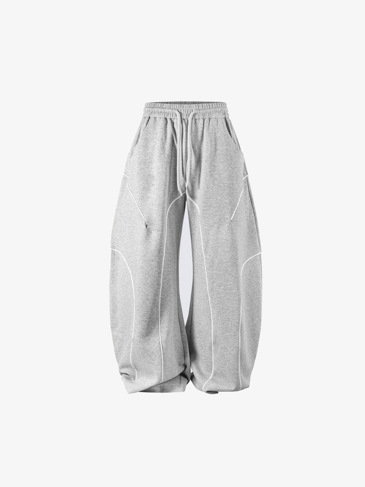 Heather Grey Barrel Sweatpants with White Piping – front view | XoKool