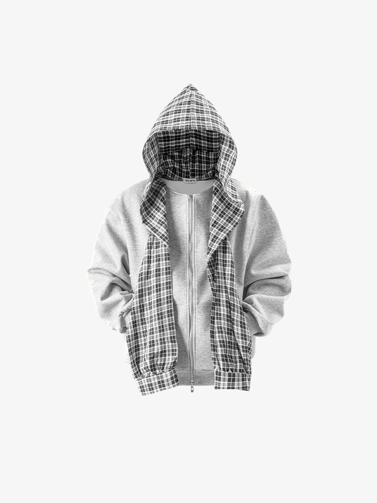Hoodie bufanda de cuadros – gris, vista frontal (alternativa) | XoKool