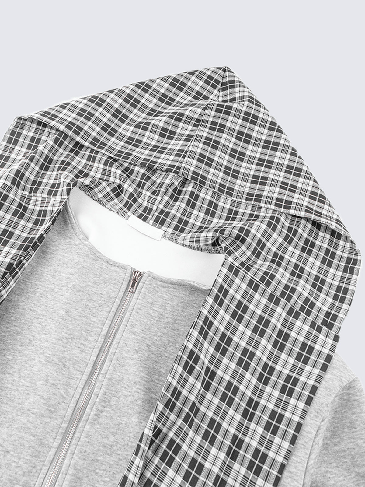 Hoodie bufanda de cuadros – detalle de la capucha de cuadros | XoKool