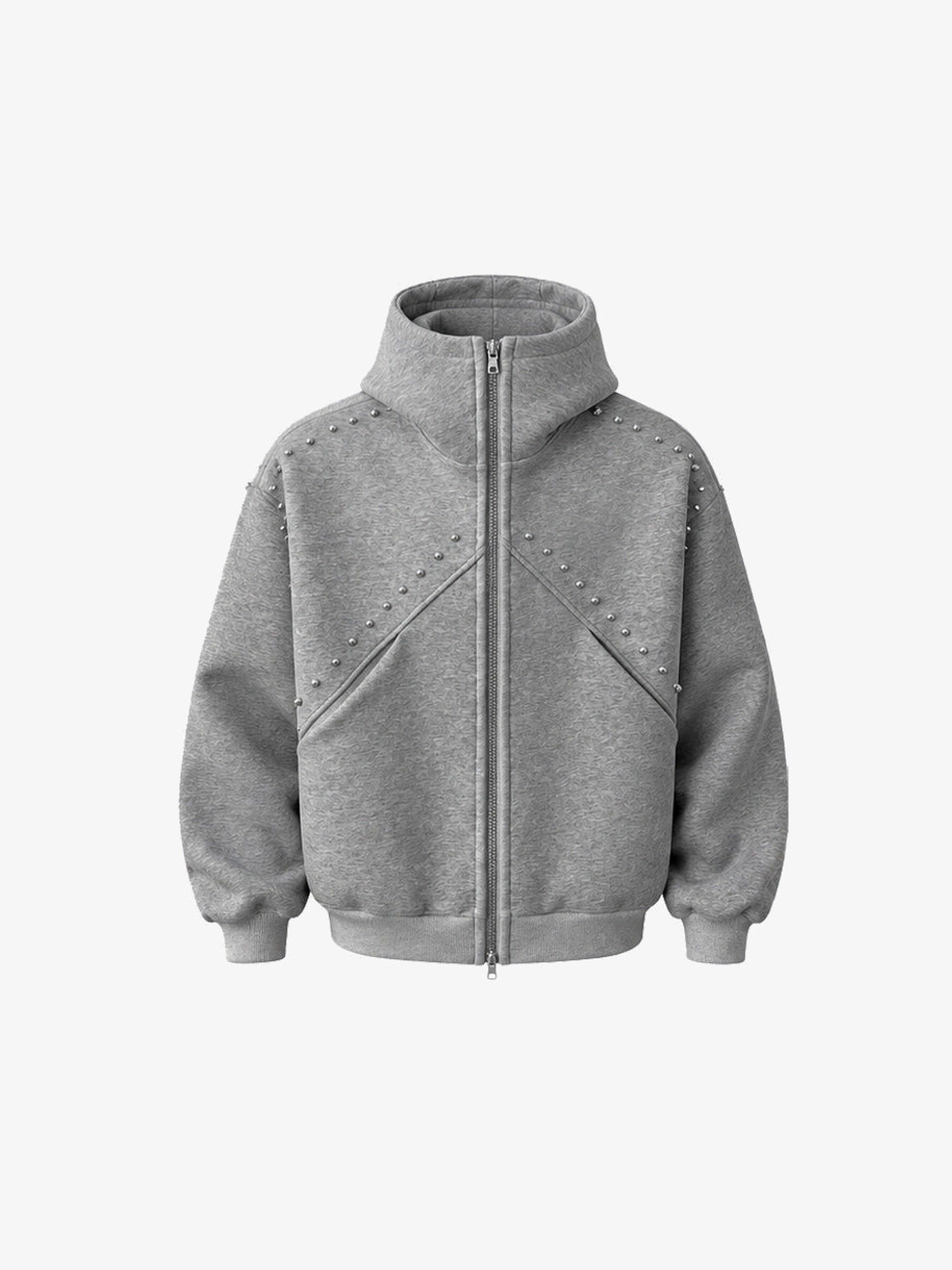 Zip Hoodie in Grau meliert mit Nieten – Grau meliert, Vorderseite flach | XoKool