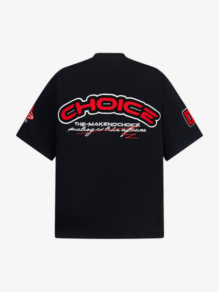 Varsity Chenille Patch Oversized T-Shirt – Black, back view | XoKool