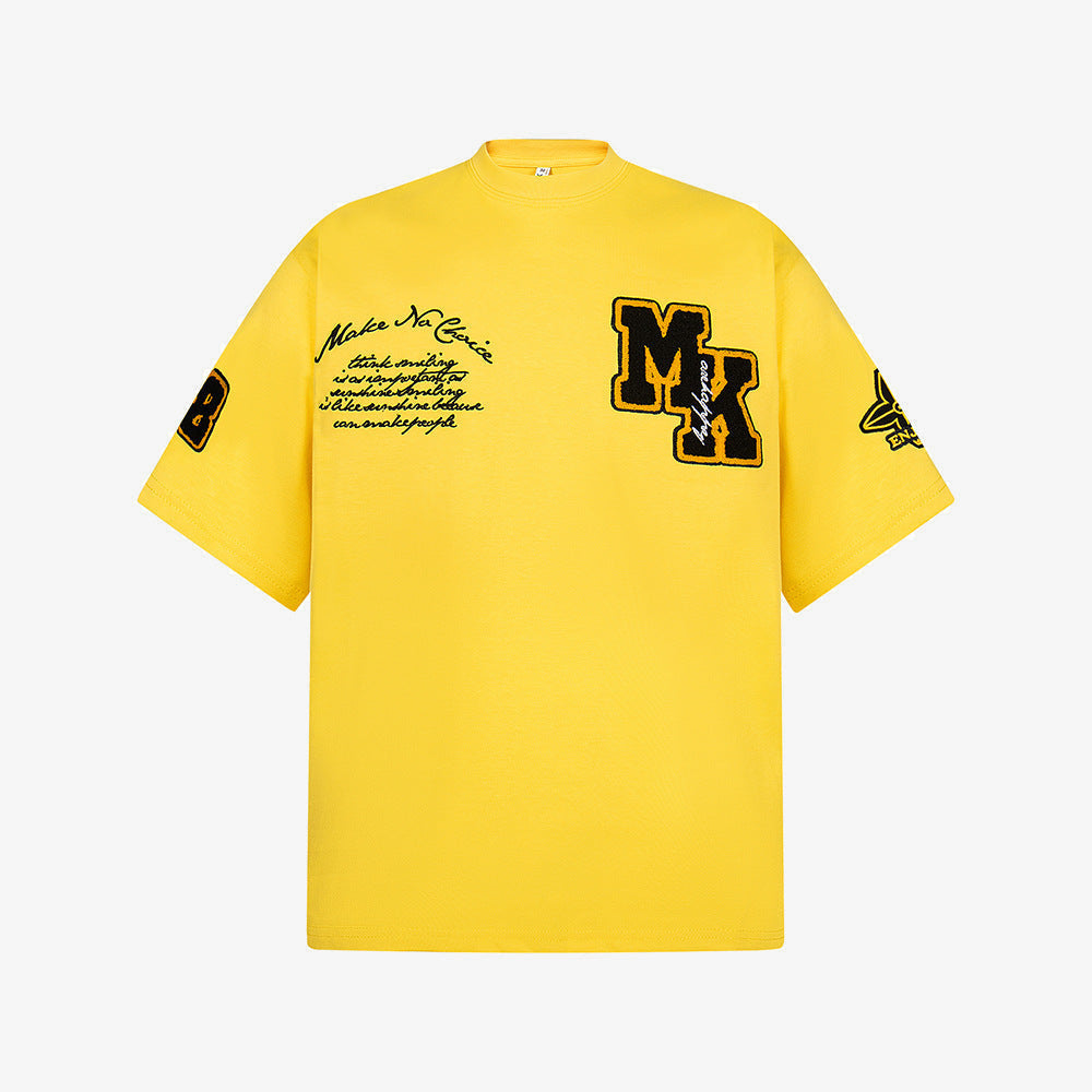 T-Shirt mit Varsity-Patch – Gelb, alternative Vorderansicht | XoKool