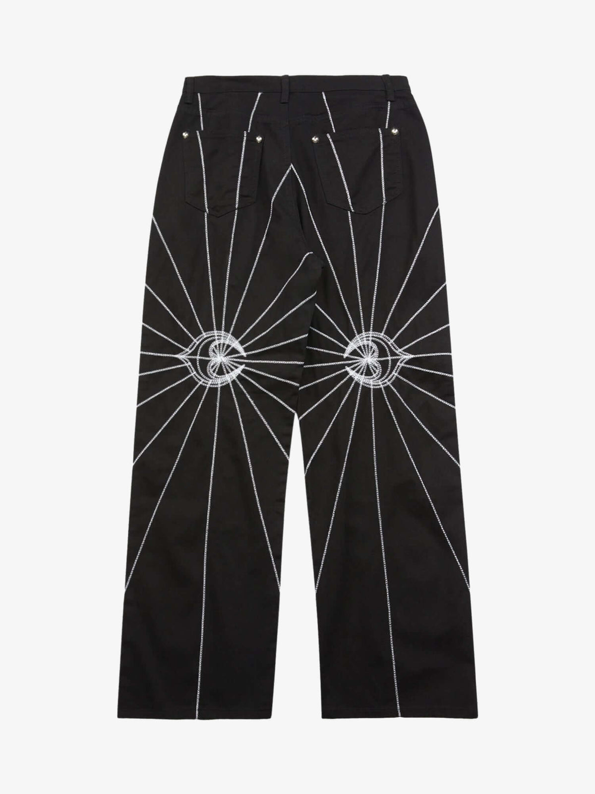 Black Stitched Jeans with Star Embroidery – back flat | XoKool