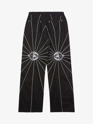 Black Stitched Jeans with Star Embroidery – back flat | XoKool