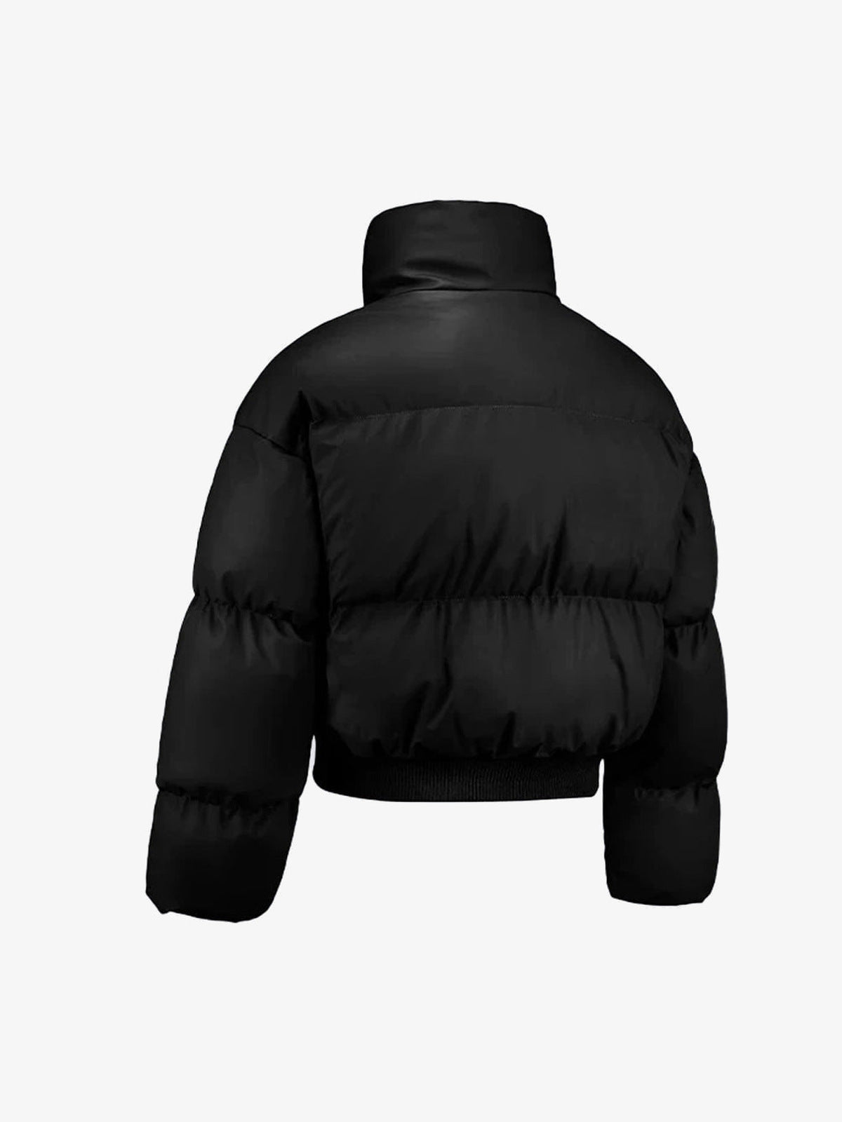 High Neck Short Puffer Jacket – Black, back view | XoKool
