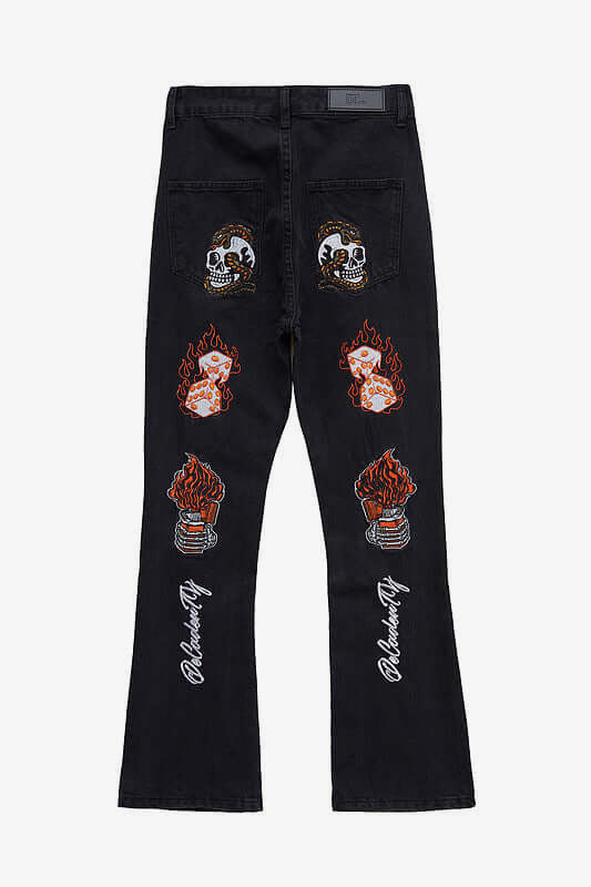 Flared Jeans mit Totenkopf – Schwarz, Rückansicht | XoKool