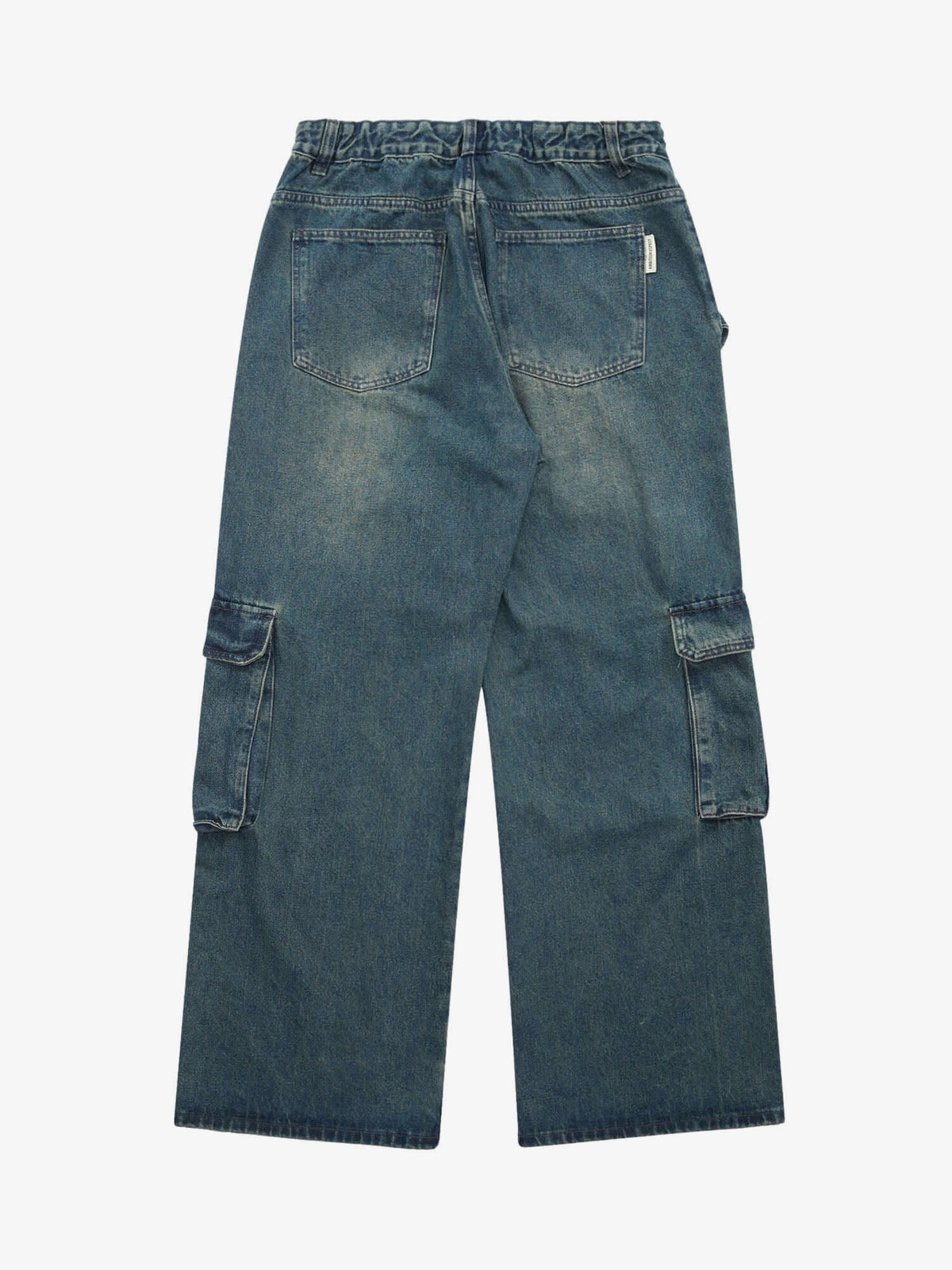 Wide Leg Cargo Jeans with Metal Ring Details – back flat | XoKool