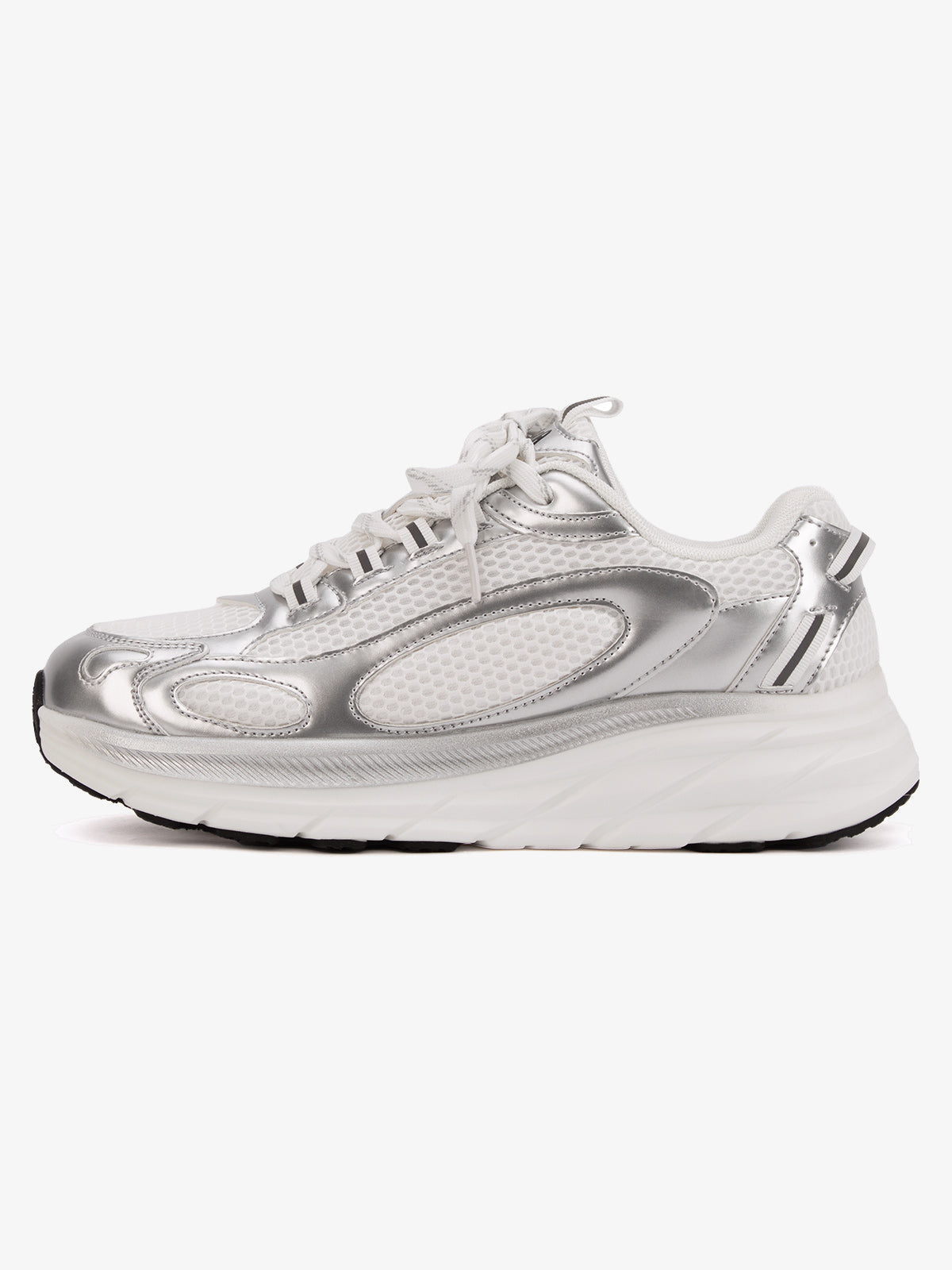 Metallic Silver Chunky Dad Sneakers – side view | XoKool