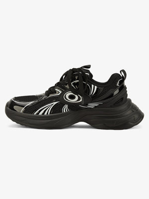 Metallic Sneakers with Chunky Sole and Swirl Graphic – Black, side view | XoKool