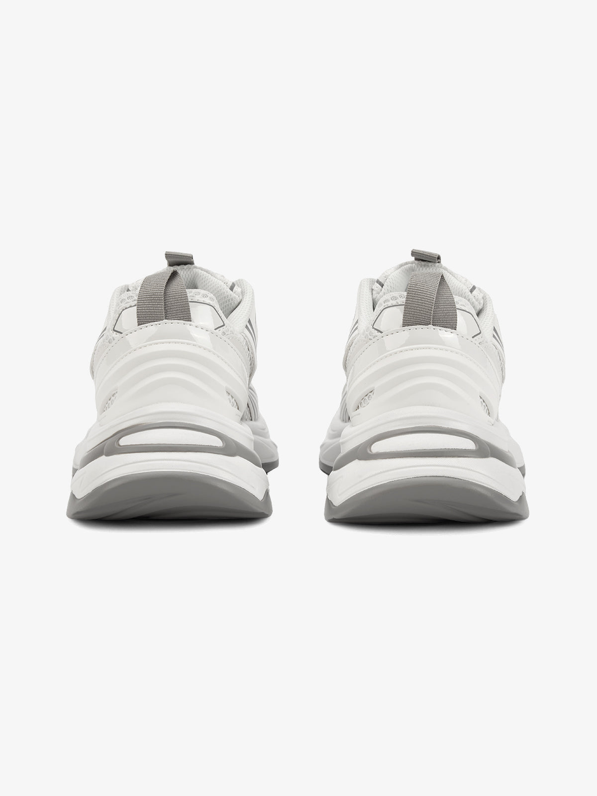 Metallic chunky sneakers – White, heel view | XoKool