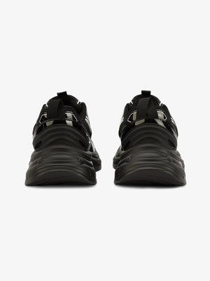 Metallic chunky sneakers – Black, heel view | XoKool