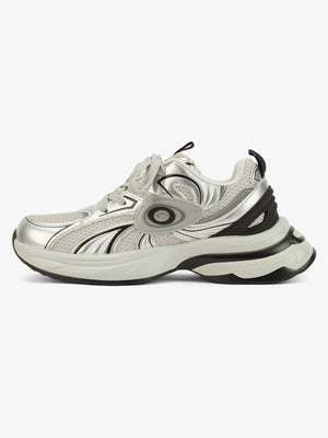 Metallic Sneakers with Chunky Sole and Swirl Graphic – Silver, side view | XoKool