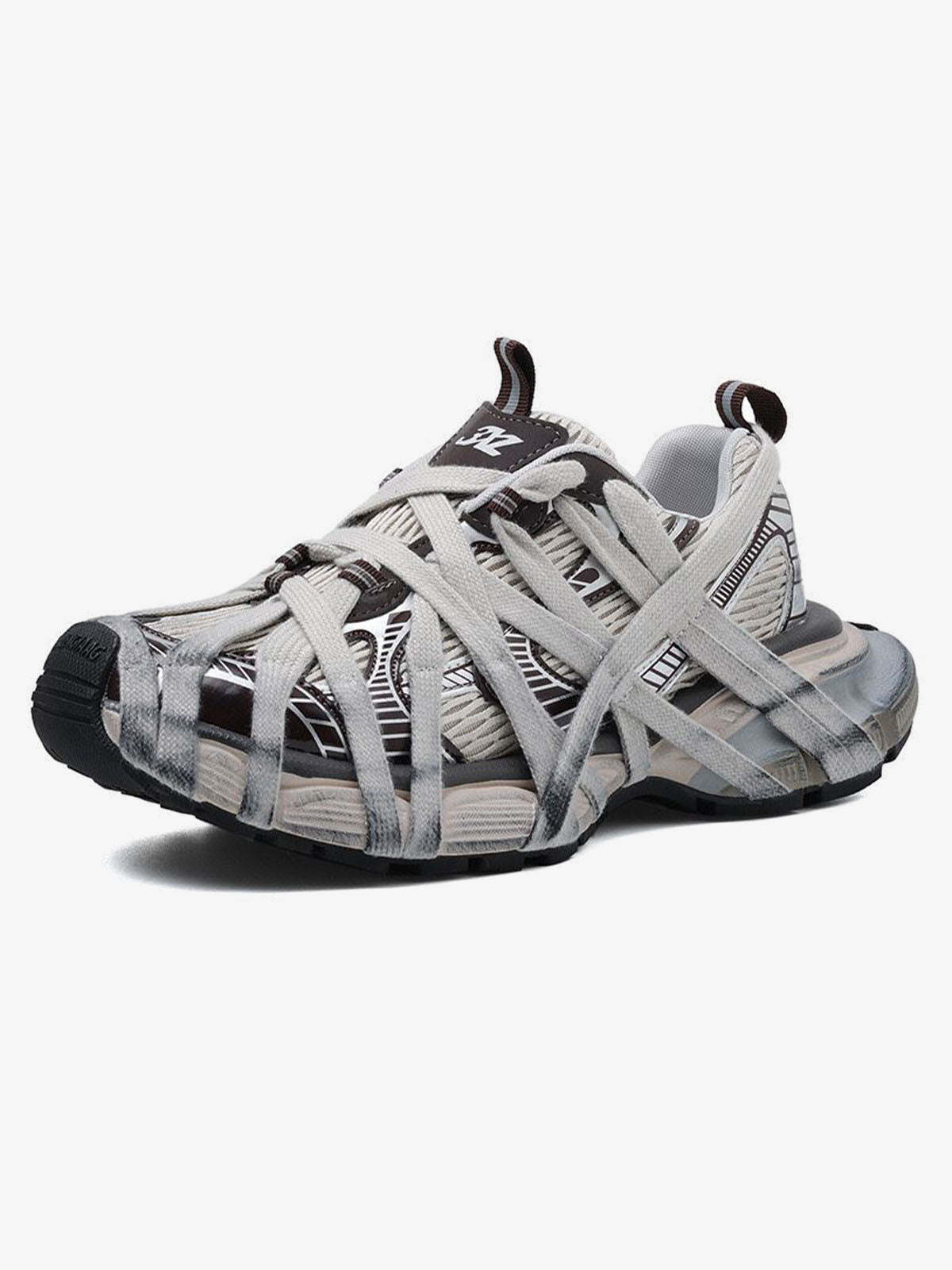 Chunky Dad Shoes with Wrap Straps – Silver Grey, side view | XoKool