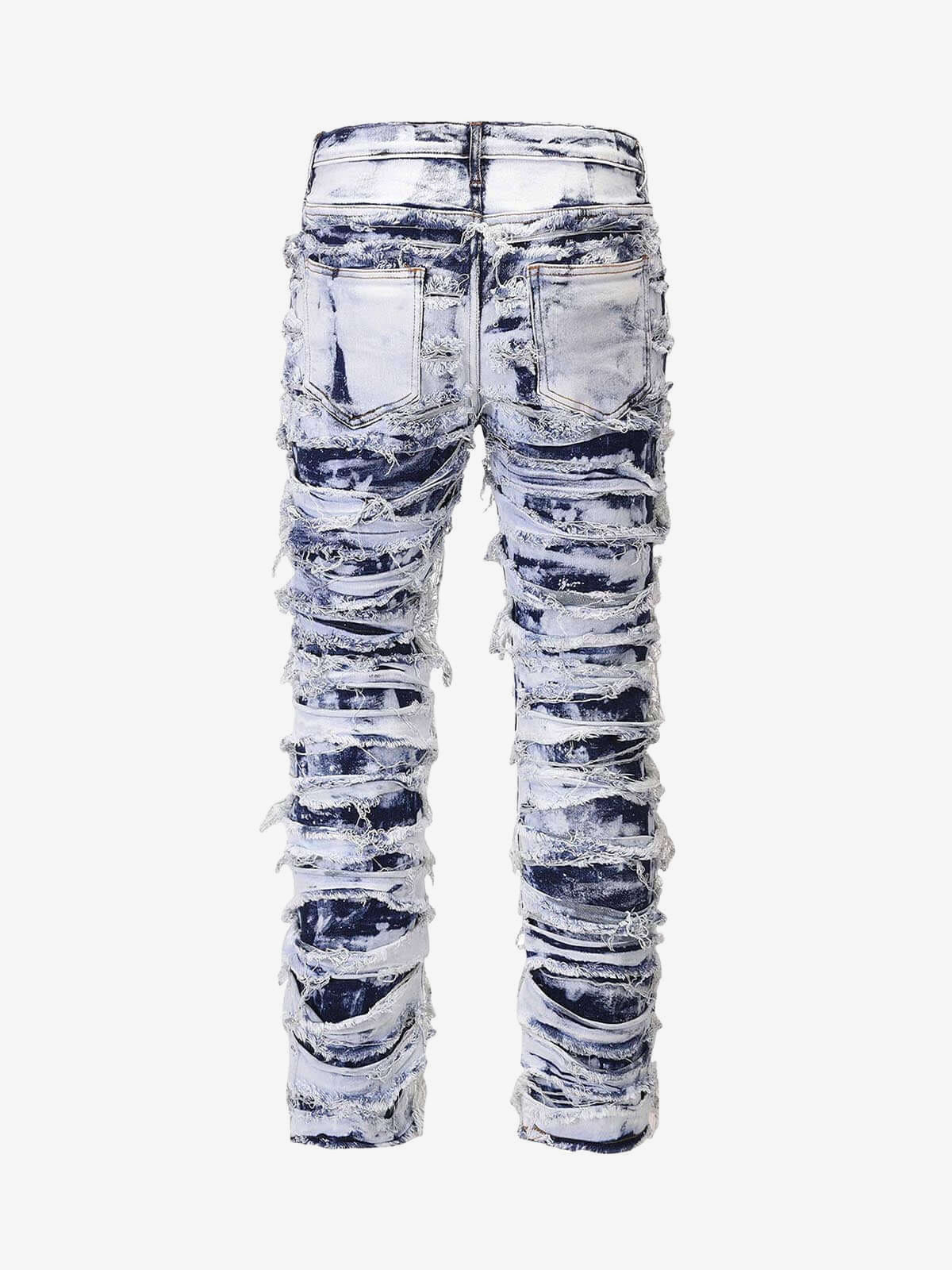 Jeans con efecto lavado con lejía y bajos deshilachados – vista trasera en plano | XoKool