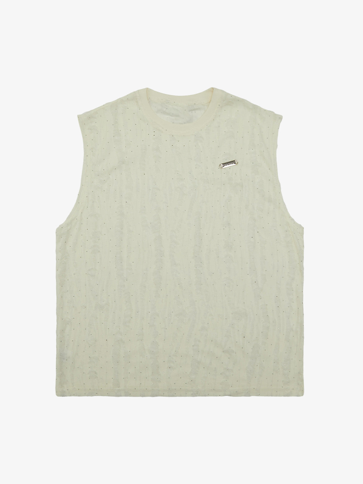 Cream Jacquard Tank Top with Rhinestones – Cream, front view flat | XoKool