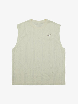 Creme Jacquard Tanktop mit Strasssteinen – Creme, Vorderansicht flach | XoKool