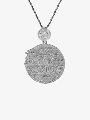 Iced Self Made Medaillon-Anhänger mit Kette – Silber, an Seilkette | XoKool