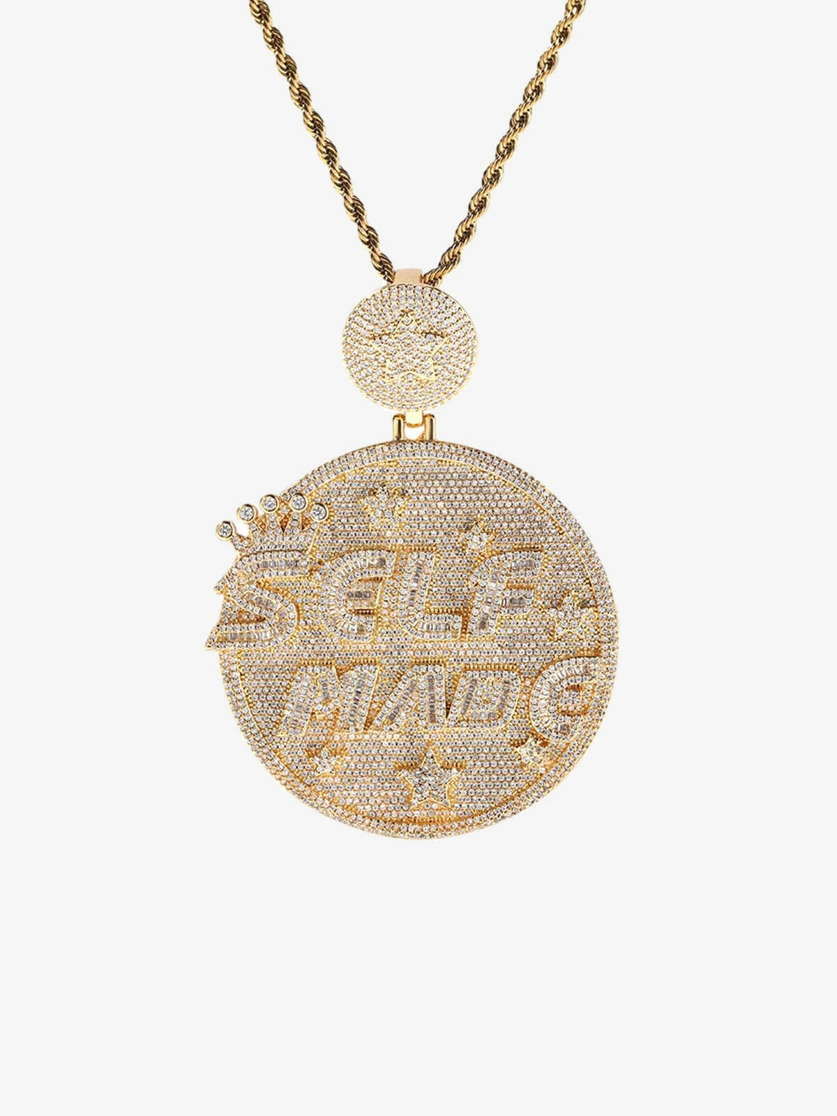 Iced Self Made Medaillon-Anhänger mit Kette – Gold, an Seilkette | XoKool