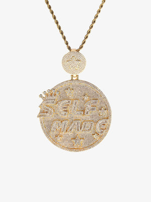 Iced Self Made Medaillon-Anhänger mit Kette – Gold, an Seilkette | XoKool