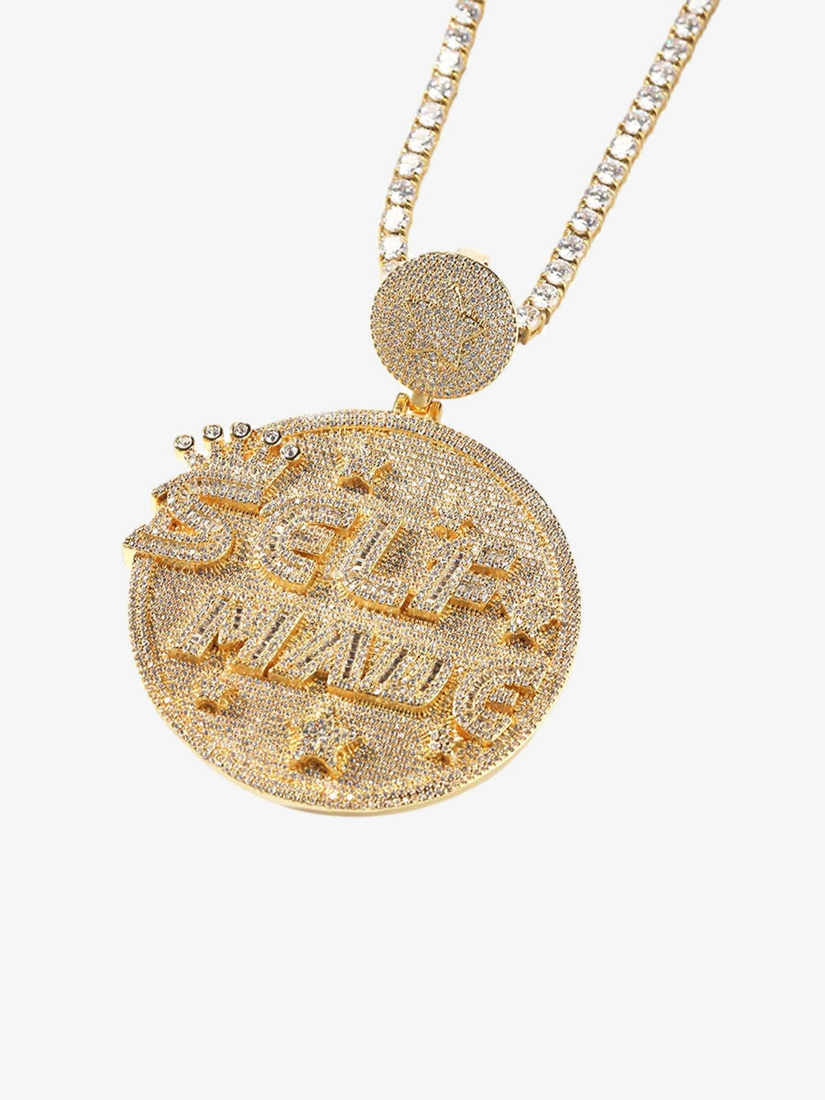Iced Self Made Medaillon-Anhänger mit Kette – Gold, an Tennis-Kette | XoKool