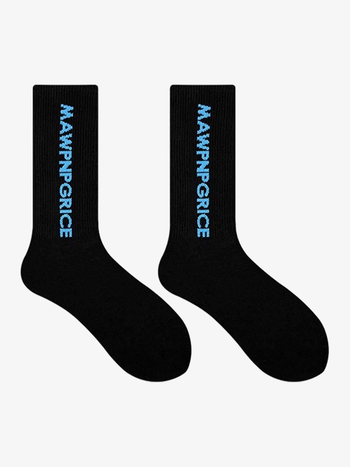 Crew Socken mit vertikalem Schriftzug – schwarzes Paar, blaue Schrift | XoKool