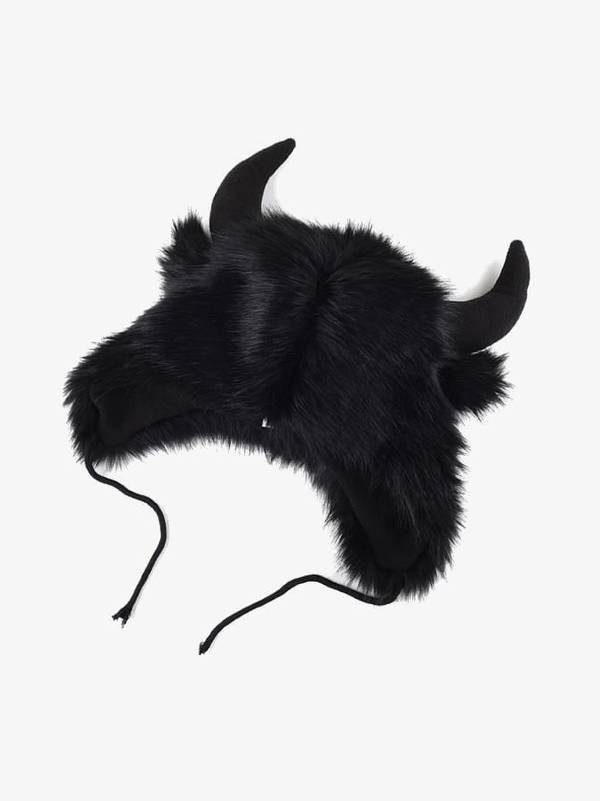 Gorro trapper de piel sintética con cuernos y orejeras – negro, vista lateral | XoKool